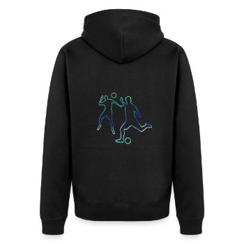outline,fußball,fußballspieler, blau - Unisex Premium Bio Zip Hoodie - Schwarz - Hinten - Nico (187cm)