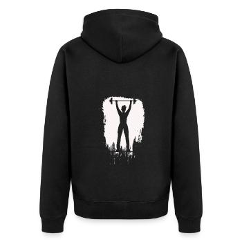 Bodybuilding Gewichtheben Fitness Workout - Unisex Premium Bio Zip Hoodie - Schwarz - Hinten - Nico (187cm)