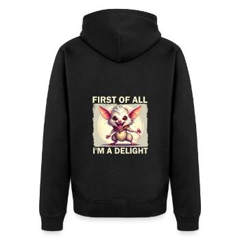 First of all Im a delight - Unisex Premium Organic Zip Hoodie - black - Back - Nico (187cm)
