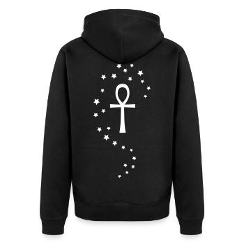 Lebensschluessel Kreuz + Sterne 1c - Unisex Premium Bio Zip Hoodie - Schwarz - Hinten - Nico (187cm)