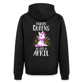 UNICORN QUEENS ARE BORN IN APRIL Einhorn - Unisex Premium Bio Zip Hoodie - Schwarz - Hinten - Nico (187cm)