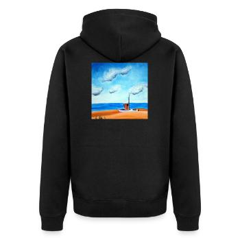 Boot am Meer - Unisex Premium Bio Zip Hoodie - Schwarz - Hinten - Nico (187cm)