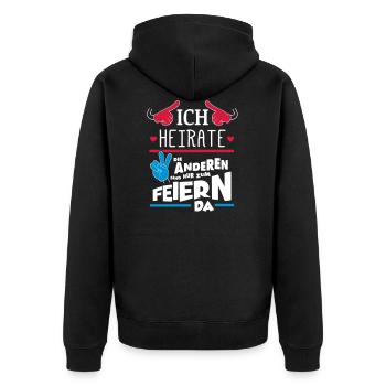 ICH HEIRATE JGA - Unisex Premium Bio Zip Hoodie - Schwarz - Hinten - Nico (187cm)