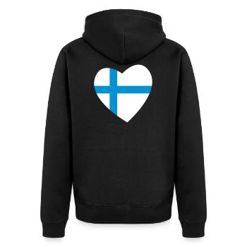 Herz Finnland - Unisex Premium Bio Zip Hoodie - Schwarz - Hinten - Nico (187cm)