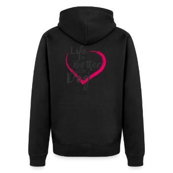 Life is Better with a Dog | Hundeshirt - Unisex Premium Bio Zip Hoodie - Schwarz - Hinten - Nico (187cm)
