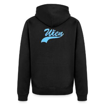 Wien - Unisex Premium Bio Zip Hoodie - Schwarz - Hinten - Nico (187cm)