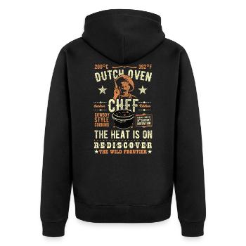 Dutch Oven Original Design Dutch Oven Chef Outlaw - Unisex Premium Bio Zip Hoodie - Schwarz - Hinten - Nico (187cm)