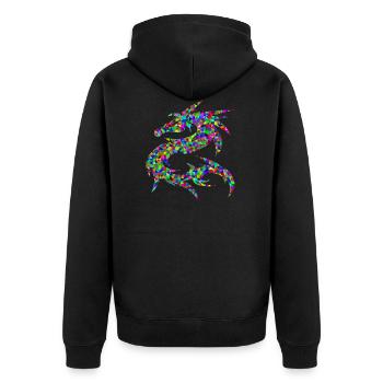 Drache Neon Geometrisch Geschenk - Unisex Premium Bio Zip Hoodie - Schwarz - Hinten - Nico (187cm)
