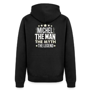 Michel - Unisex Premium Bio Zip Hoodie - Schwarz - Hinten - Nico (187cm)