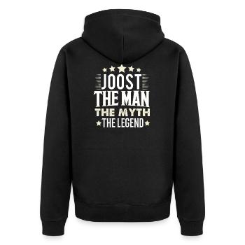 Joost - Unisex Premium Organic Zip Hoodie - black - Back - Nico (187cm)