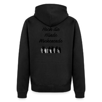 Hoch die Hände Wochenende | Geschenkidee witzig - Unisex Premium Bio Zip Hoodie - Schwarz - Hinten - Nico (187cm)