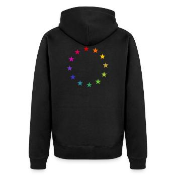 Europa Sterne bunt - Unisex Premium Bio Zip Hoodie - Schwarz - Hinten - Nico (187cm)