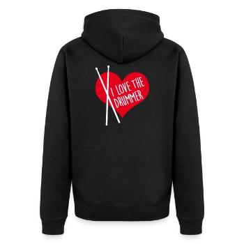 Ich liebe den Schlagzeuger - I love the drummer - Unisex Premium Bio Zip Hoodie - Schwarz - Hinten - Nico (187cm)