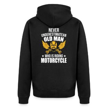 old men motorcycle - Unisex Premium Organic Zip Hoodie - black - Back - Nico (187cm)