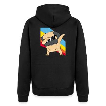 Retro Vintage Style Pop Art Dabbing Dab Mops Hund - Unisex Premium Bio Zip Hoodie - Schwarz - Hinten - Nico (187cm)