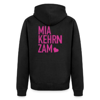 MIA KEHRN ZAM Spruch Bayern Hochzeit Poltern pink - Unisex Premium Bio Zip Hoodie - Schwarz - Hinten - Nico (187cm)