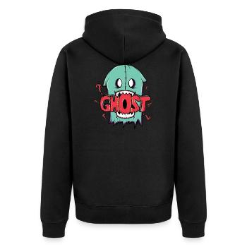 Halloween. Ghost - Unisex Premium Bio Zip Hoodie - Schwarz - Hinten - Nico (187cm)