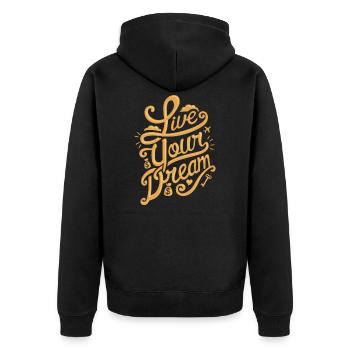 Live Your Dream - Unisex Premium Bio Zip Hoodie - Schwarz - Hinten - Nico (187cm)