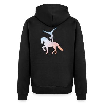 Voltigieren - Voltigierer - Volti - Pferde - Unisex Premium Bio Zip Hoodie - Schwarz - Hinten - Nico (187cm)