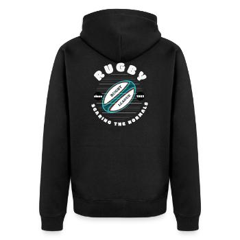 Rugby Scaring Normals - Unisex Premium Organic Zip Hoodie - black - Back - Nico (187cm)
