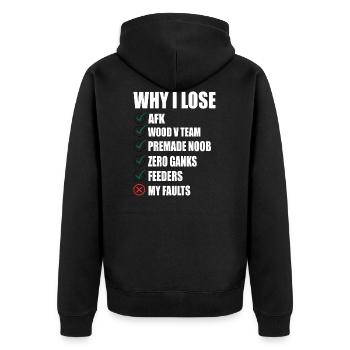 WARUM VERLIEREN TSHIRT - MERCH OF LEGENDS - Unisex Premium Bio Zip Hoodie - Schwarz - Hinten - Nico (187cm)