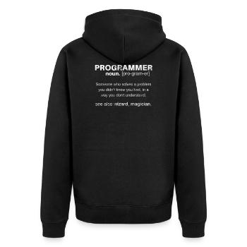 Funny gift programmer computer explanation - Unisex Premium Organic Zip Hoodie - black - Back - Nico (187cm)