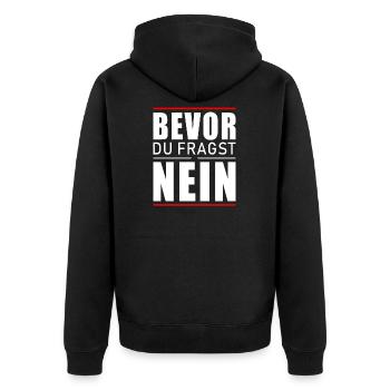 Bevor du fragst nein - Unisex Premium Bio Zip Hoodie - Schwarz - Hinten - Nico (187cm)