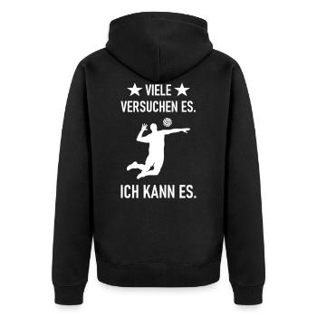 Ich kann es im Volleyball - Unisex Premium Bio Zip Hoodie - Schwarz - Hinten - Nico (187cm)