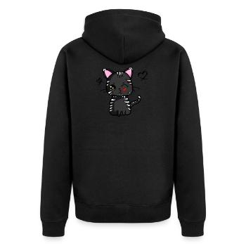 Kawaii Katze mit Kussmund (schwarz) | Kawaii-Tiere - Unisex Premium Bio Zip Hoodie - Schwarz - Hinten - Nico (187cm)