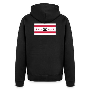 Die Flagge von Drenthe - Unisex Premium Bio Zip Hoodie - Schwarz - Hinten - Nico (187cm)