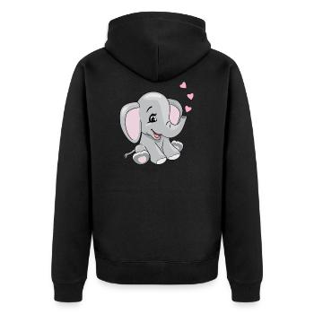 Cartoon lächelnder Elefant mit Herzen - Unisex Premium Bio Zip Hoodie - Schwarz - Hinten - Nico (187cm)