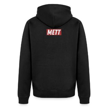 Mett - Liebhaber von Mettigel und Fleisch - Unisex Premium Bio Zip Hoodie - Schwarz - Hinten - Nico (187cm)