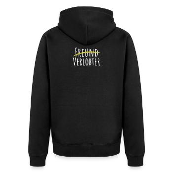 Verlobung - Geschenk für Verlobten - Unisex Premium Bio Zip Hoodie - Schwarz - Hinten - Nico (187cm)
