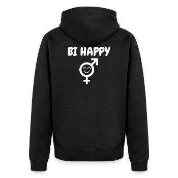 Bi Happy Bisexuell Homosexuell Wortspiel Spruch - Unisex Premium Bio Zip Hoodie - Schwarz - Hinten - Nico (187cm)
