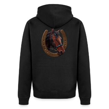 Pferdekopf und Hufeisen - Unisex Premium Bio Zip Hoodie - Schwarz - Hinten - Nico (187cm)