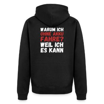 Anti E-Bike - Warum ich ohne Akku fahre - Unisex Premium Bio Zip Hoodie - Schwarz - Hinten - Nico (187cm)