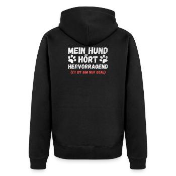 Hundebesitzer - Hund hört hervorragend - Unisex Premium Bio Zip Hoodie - Schwarz - Hinten - Nico (187cm)