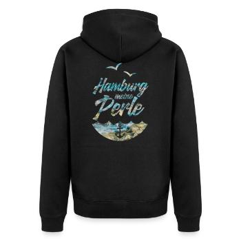 HAMBURG PERLE MOIN - Unisex Premium Bio Zip Hoodie - Schwarz - Hinten - Nico (187cm)