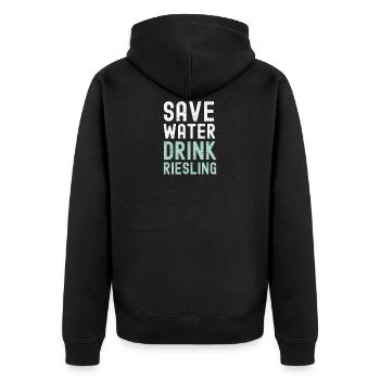 Save Water Drink Riesling - Wein - Unisex Premium Bio Zip Hoodie - Schwarz - Hinten - Nico (187cm)