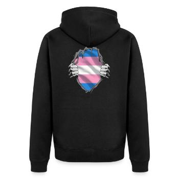 Trans Flagge auf der Brust Geschenk Pride - Unisex Premium Bio Zip Hoodie - Schwarz - Hinten - Nico (187cm)