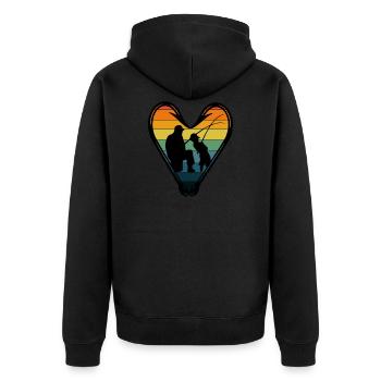 Vater und Kind Angeln - Love Hook - Unisex Premium Bio Zip Hoodie - Schwarz - Hinten - Nico (187cm)