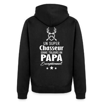 Papa chasseur cadeau drôle chasse fête des pères - Veste à capuche bio Premium Unisexe - noir - Dos - Nico (187cm)