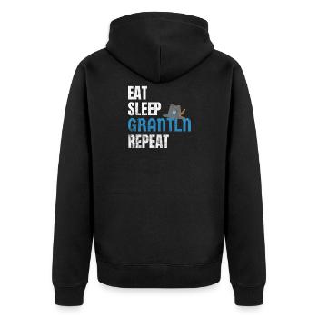 Eat Sleep Grantln Repeat - Bayrischer Dialekt - Unisex Premium Bio Zip Hoodie - Schwarz - Hinten - Nico (187cm)