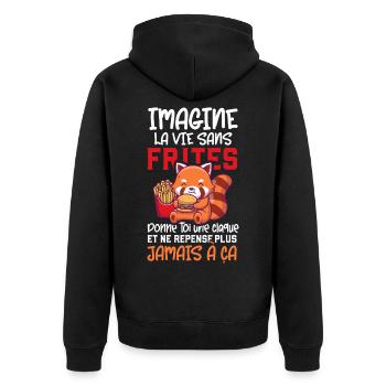 Fast food frite cadeau drôle nourriture phrase - Veste à capuche bio Premium Unisexe - noir - Dos - Nico (187cm)