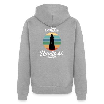 Echtes Nordlicht - Unisex Premium Bio Zip Hoodie - Grau meliert - Hinten - Nico (187cm)