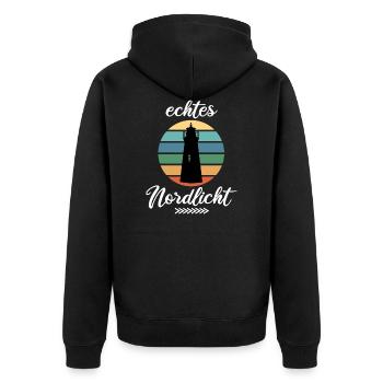 Echtes Nordlicht - Unisex Premium Bio Zip Hoodie - Schwarz - Hinten - Nico (187cm)