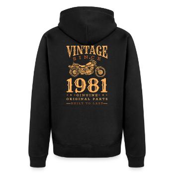 Vintage 1981 Motorrad Retro Jahrgang Geschenk - Unisex Premium Bio Zip Hoodie - Schwarz - Hinten - Nico (187cm)
