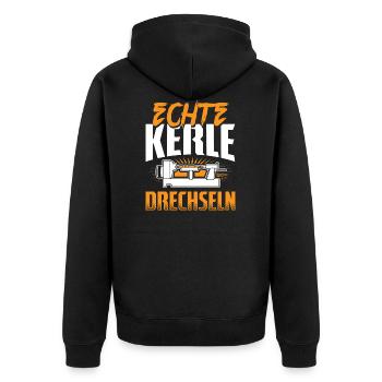 Drechsler Drechseln Drehen - Unisex Premium Bio Zip Hoodie - Schwarz - Hinten - Nico (187cm)
