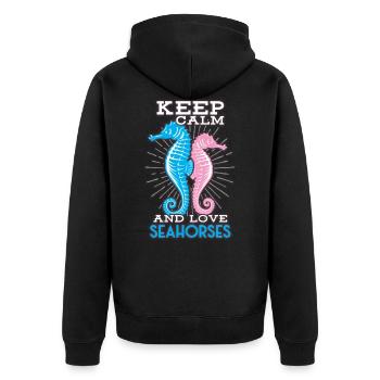Seepferd - Unisex Premium Bio Zip Hoodie - Schwarz - Hinten - Nico (187cm)