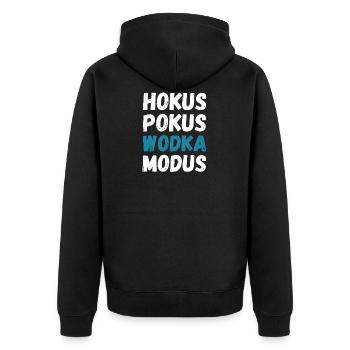 Hokus Pokus Wodka Modus - Vodka-Trinker - Unisex Premium Bio Zip Hoodie - Schwarz - Hinten - Nico (187cm)